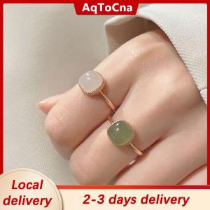 [COD] AqToCna Ship within 24 hours Vintage Artificial Jade Square Ring Autumn Winter Chinese Style Crystal Geometric Finger Ring For Women Fashion Jewelry