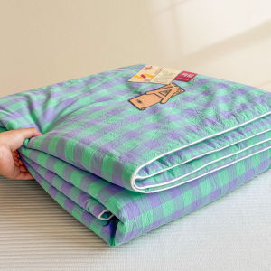 【Super low price】Japanese Style Plaid Summer Quilt Grade A Soft Skin Friendly Thin Duvet Soy Fiber Filling Breathable Air Conditioning Comforter