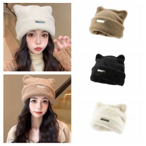 BEAUTYLADIES ขนปุยฟู หมวกหูแมว หูหมี ตัวอักษรสำหรับเด็ก หมวกถักนิตติ้ง น่ารักน่ารักๆ เหมาะกับการแต่งตัวทุกสไตล์ หมวกตุ๊กตาฤดูหนาว ฤดูหนาว/ฤดูใบไม้ร่วง
