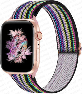 BassPal Colorful Scrunchie Strap for Apple watch band ultra 2 49MM 45mm 44mm 40mm 41mm Adjustable Nylon Loop bracelet for i Watch 38 42mm 3 4 5 se2 6 7 8 9