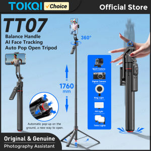 TOKQI AI Face Tracking Tripod 69.29(inch) Telescopic Selfie Stick Smartphones 360° Rotate Shot with Phone Holder for Vlog/Video