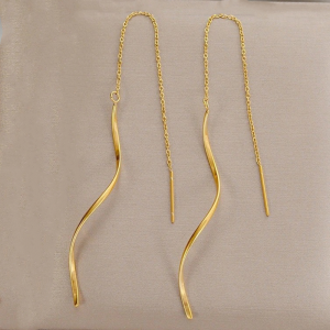 OYJR ต่างหูสแตนเลสไม่ลอก ต่างหูโซ่แฟชั่นชุบทอง 18k