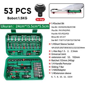 Isku Kunci Sok Set 53pcs Kunci Shock Set Lengkap Kunci Mata Sok 53 PCS Set Socket (1/4 ") Full TOOL
