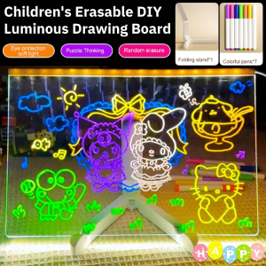 Childrens Erasable DIY Luminous Drawing Board Acrylic Message Note Board LED Writing Board with Night Lights