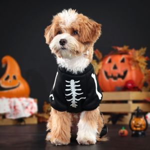 YOUSHI TOP Decorative Pet Skeleton Costumes Luminous Soft Halloween Pet Hoodie Dog Four Legged Suit Black Pet Cosplay Costume For Dogs Cat Puppies