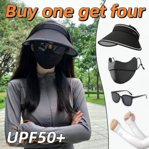 Sun Protection Set UPF50 Visor Face Mask Arm Sleeves Sunglasses Breathable UV Protection Cycling Beach Outdoor Women