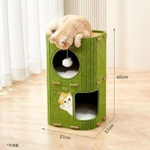 Cat Bed All-Season Cat Tree & Scratching Post – 3-Tier Enclosed Cat House with Climbing Perch Hideout Cave and Scratch