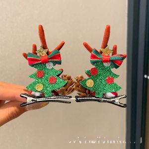 YONUO กิ๊ฟหนีบผมเขากวางเรนเดียร์คริสต์มาสน่ารักสำหรับเด็กเครื่องประดับผมไฟประดับเทศกาลพร้อมปอมปอมและกำมะหยี่ดีไซน์