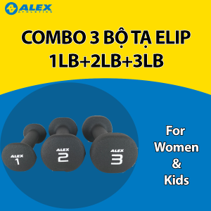Combo 3 Bộ Tạ Tay Elip ALEX 1LB 2LB 3LB Lõi Gang Đặc Bọc Cao Su Cao Cấp Cho NữTrẻ Em Tập Gym Yoga Chống Trơn Trượt