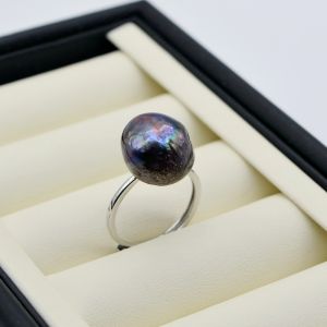 Black Pearl Ring Natural Freshwater Pearl Silver Ring 14mm Baroque Pearl Adjustable Vintage Rings for Women Mother Gifts