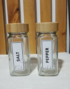 CKS Seasoning Bottles Salt Pepper Bottle Container Salt and Pepper with Wooden Lid included Sticker Label