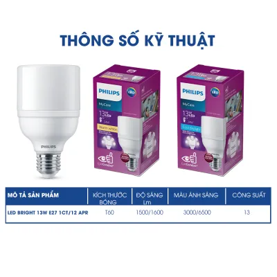 Bóng đèn Philips LED Bright E27 bảo vệ mắt ánh sáng vàng ánh sáng trắng (01 bóng)