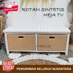 Rak Lemari Meja TV 43 inci Rotan Sintetis 6 Laci Buffet Bufet Ruang Tamu Serbaguna Minimalis Terbaru