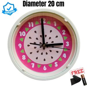 Jam Dinding dan Meja Fruits Series Diameter Kecil 20cm Mesin Quartz Sweep Silent Senyap Tema Buah