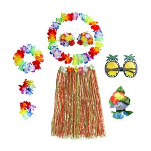 IFFINE 8pcs/set Hawaii Party Supplies Party Accessories Necklace Glasses Garland Costume Hawaiian Hula Skirt Set Headband Fancy Dress