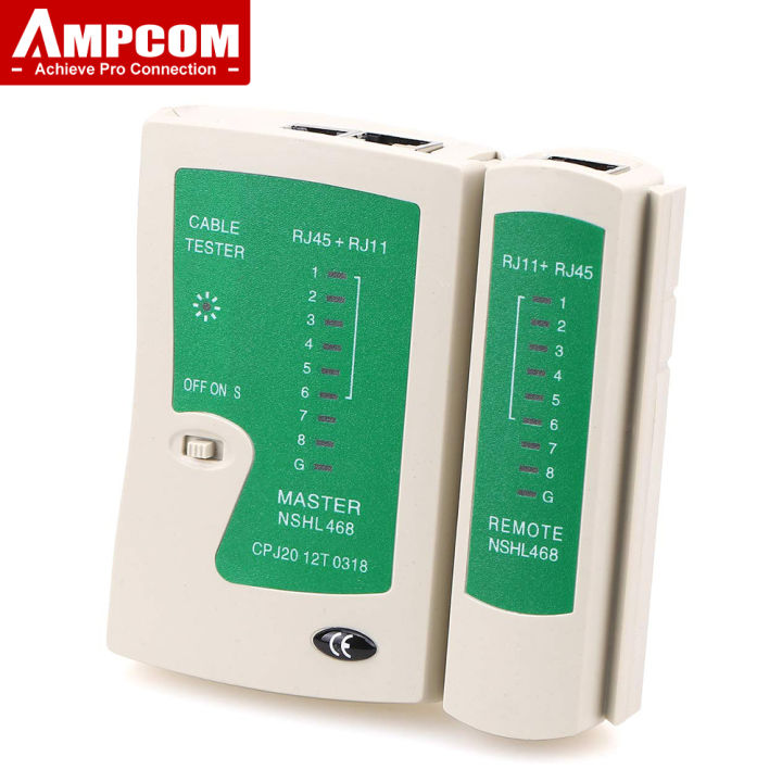 AMPCOM Network Cable Tester - RJ45/RJ11/RJ12 For Ethernet & Phone Wires, With Carry Bag