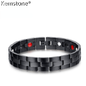 Kemstone 21.5CM 316L Titanium Steel Black Bend Healthy Care Magnetic Stone Link Bracelets Jewelry Gifts For Men