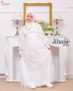 Gamis Anak Putih Tanggung Lebaran 2023 Labella Jihane Umur 5 - 10 Tahun