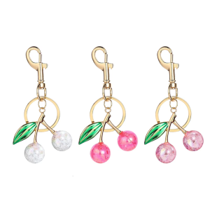 Sophisticated Resin Cherry Bag Charm with Glitter Key Ring Clip Stylish Metal Keychain Pendant Accessory for Purses