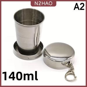 N2HAO  250ml thép không gỉ gấp Cốc du lịch ngoài trời cắm trại di động ráp cốc nước với Keychain có thể thu vào tách trà