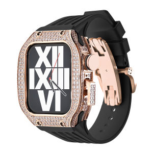 Luxury Modification Mod Kit for Apple Watch Series 9 8 7 6 SE 5 4 45mm 44mm Case Mod Kit Diamond-set Titanium Alloy Metal Bezel Frame Rubber Starp for iwatch Series 9 8 7 6 5 4 SE 44mm 45mm Accessories Band Metal Bow Watch Buckle 44mm 45mm Silicone Band