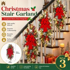 Christmas Door Swag Evergreen Pine Berry Garland Pendant For Staircase Railing Fireplace Wall