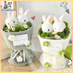 SKISOPGO Rabbit Plush Bouquet Doll Plush Toy Plushie Toy Cute Rabbits Eat Grass Flower Birthday Gift