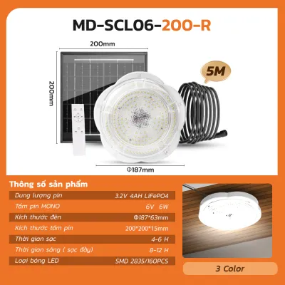 Đèn Ốp Trần Năng Lượng Mặt Trời MODI SOLAR Đèn Led Ốp Trần Cảm Biến Ánh Sáng 3 Màu Sắc Điều Khiển Từ Xa Đèn Led Độ sáng Thích Hợp