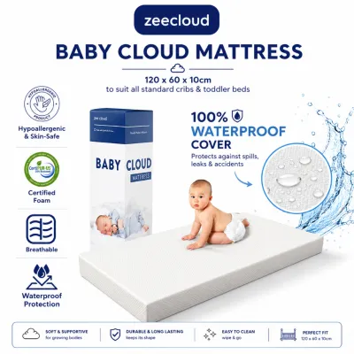 ZEECLOUD® Baby Cloud Mattress– Waterproof & removable cover Breathable mattress 120cm x 60cm x 10cm