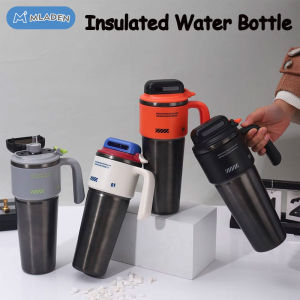 MLADEN Insulated Water Bottle with Straw One Touch Flip Lid Vacuum Thermos Mug with Handle for Car Travel Home