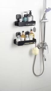 TAILI 2 Pack Suction Cup Bathroom Storage Rack With Hook No Drill Wall Mounted Rustproof Shower Caddy Waterproof Removable Bathroom Organizers