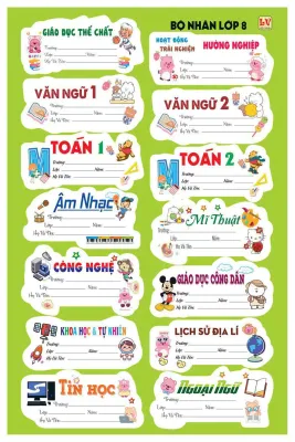 Combo 70 Nhãn Tem Môn Học Lớp 6- 7- 8- 9 ( 70 Nhãn ) Mẫu Và Màu Ngẫu Nhiên