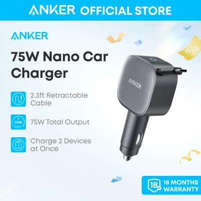 Anker USB-C Car Charger 75W Max Ultra-Compact Type-C Fast Car Charger with Built-In Retractable Cable Car Adapter for iPhone 16/15/14 Series MacBook Pro/Air iPad Galaxy AirPods and More