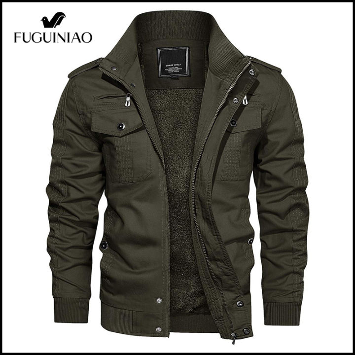 TUYR FUGUINIAO Lapel Large Size Jacket Men Bomber Jackets Fleece Thick ...