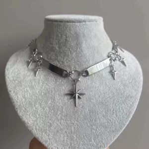 CHUAN Thiết kế Ngôi Sao Chữ Thập Vòng cổ choker Nối  loại Màu bạc Phụ kiện trang sức Tiến bộ Phong cách Y2K Dây chuyền charm Dành cho Nam và Nữ