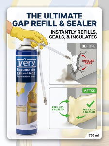 Very Polyurethane Expanding Foam Spray 750ml - Heavy Duty Gap Filler Crack Sealer Insulator