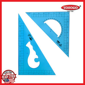 [super stationery] YOSOGO Set Sesiku Gergasi 2045/2060 – 2 Keping (9 inci - 45°/90°) & (12 inci - 30°/60°) Pembaris Segitiga Plastik Telus | GIANT SET SQUARE #2045/2060 (2 PCS/PKT) Triangle Ruler: 12 Inch- 30/60 Degree & 9 inch 45/90 Degree