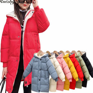 Ruizhijzg hàng sẵn có cotton-áo khoác độn với một chiếc mũ mùa đông áo khoác ấm cho trẻ em chiều dài trung bình dài dài thời trang slim-fit áo khoác lông vũ trẻ em của nam nữ quà tặng Giáng sinh giữ ấm vào những ngày tuyết rơi áo phao khoác dài
