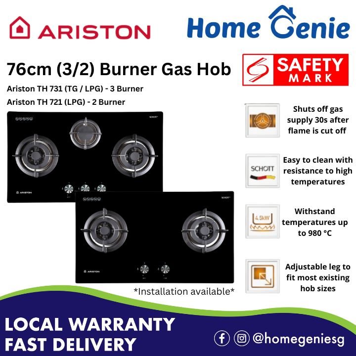 *Installation Available* Ariston 76cm 3 Burner Kitchen Hob (TH 731 TG