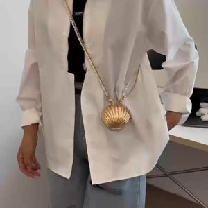 Shell Small Bag Womens Evening Bag 2025 New Pearl Chain Handheld Single Shoulder Korean Style Metal Single Shoulder Crossbody Bag