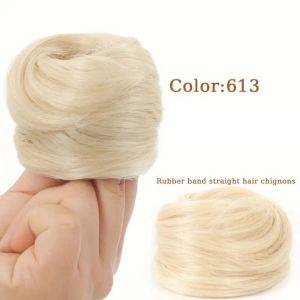 JON09 Elegant Messy Hair Bun Hairpiece Synthetic Elastic Rubber Band Flower Bun Head Wig Fashion Natural Straight Updo Chignon for Women