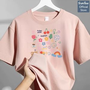 Áo thun nữ form vừa SUNTEE STFV178 phong cách basic in hình 078 vải cotton 250GSM cao cấp thoáng mát