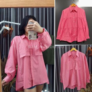 NANDO KEMEJA FUSCHIA PINK KANTONG DUA RUFFLE SALUR MODEL KEMEJA FANTA TERBARU FASHION MUSLIM KOREAN KEKINIAN 752 037