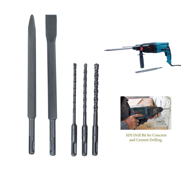 Five Pieces SDS Drill Bit and Chisel Set Concrete Cement Drill Bit and