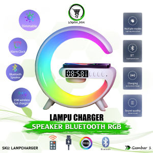 Wireless Charger Speaker Bluetooth Portabel Nirkabel Lampu Tidur RGB LED Multi Fungsi Mode Warna Warni Suasana Malam Hias Hiasan Meja Ruangan Rumah Ambient Light Atmospheric Lamp Speaker Musik Pengisi Daya Handphone Lampu Meja Samping Tempat Tidur