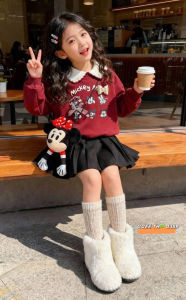 Set đồ cho bé gái bộ 3 chi tiết chất nỉ 2 da loại 1 gồm chân váy áo nỉ và bao gồm gấu cầm tay dành cho bé gái