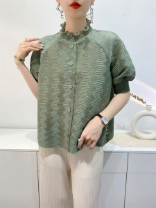 เสื้อแจคคาดมีจีบสำหรับผู้หญิงอารมณ์ Comfort ดูอ่อนเยาว์และลำลองเฉพาะที่แขนโคมไฟ # S-333