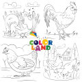 Gà trống, gà mái - Set 20 Tờ Tranh Tô Màu A4 A5 Dành Cho Màu Sáp, Màu Chì - TRANH TÔ MÀU COLOR LAND. 