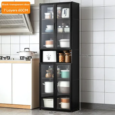 Bamboo Kitchen Cabinet 3/4/5/6/7 Layers 2/4/5Doors Space Saving Display Kitchen Storage Cabinet Sideboard Dish cabinet