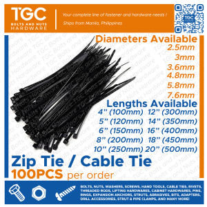 TGC 100PCS Black Cable Tie 2.5 / 3 / 4 / 5 / 6 / 8 mm x 4~20" Nylon Zip Tie / Wire Organizer